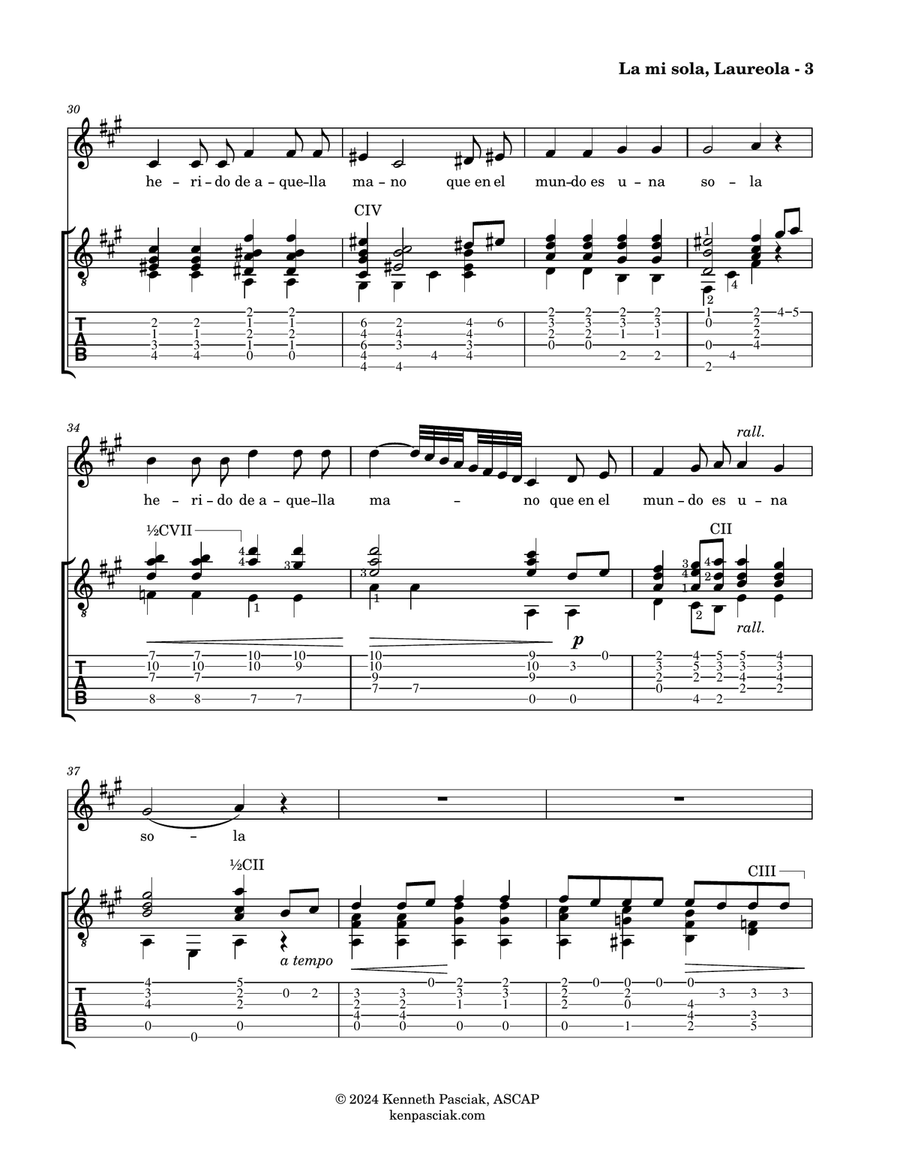La mi sola, Laureola (for Voice and Guitar) Chamber Music scores gallery preview page 5