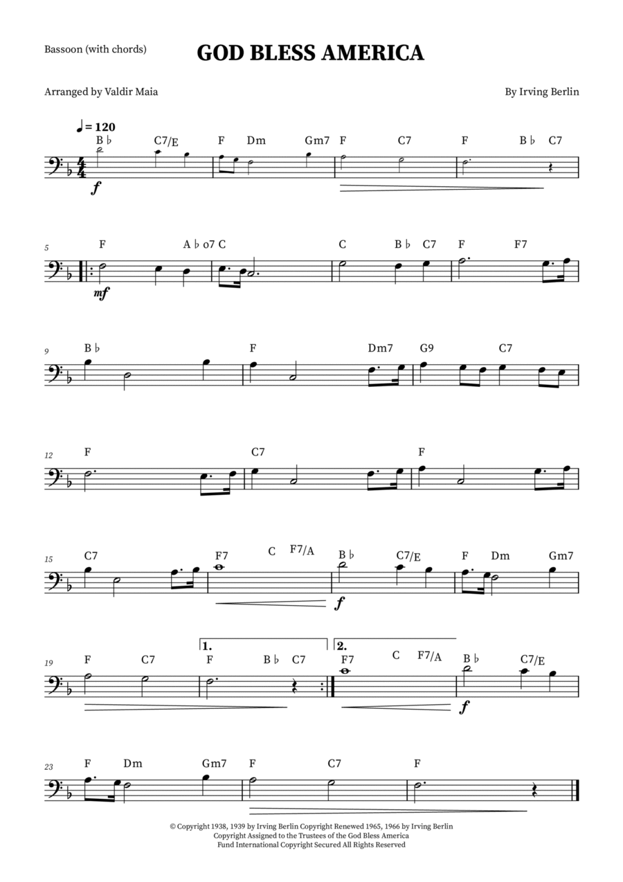 God Bless America ® God Bless America ® Bassoon Solo scores gallery preview page 1