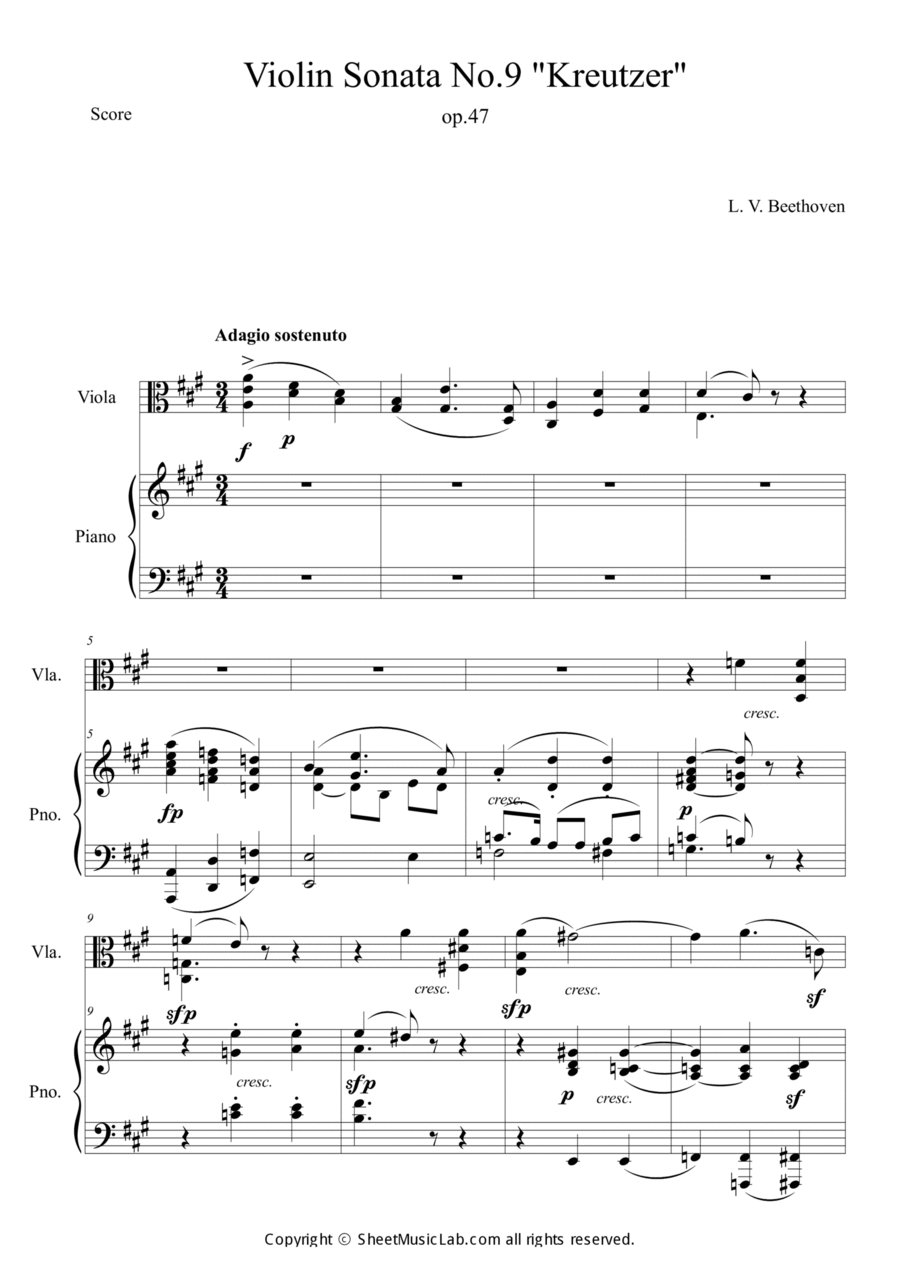 Violin sonata no.9 op.47 'Kreutzer' Viola scores gallery preview page 1