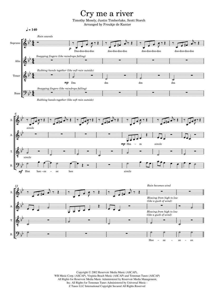 Cry Me A River 4-Part scores gallery preview page 1