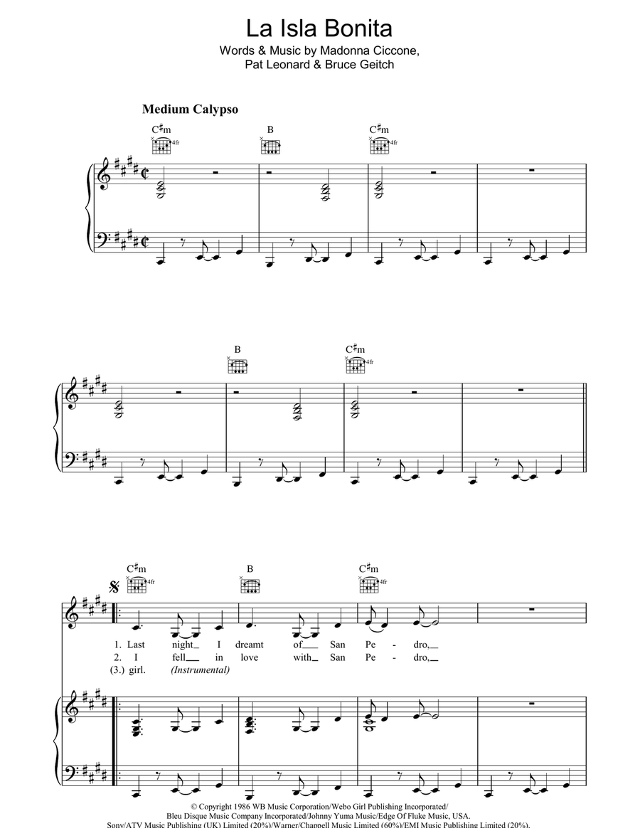 La Isla Bonita Acoustic Guitar scores gallery preview page 1