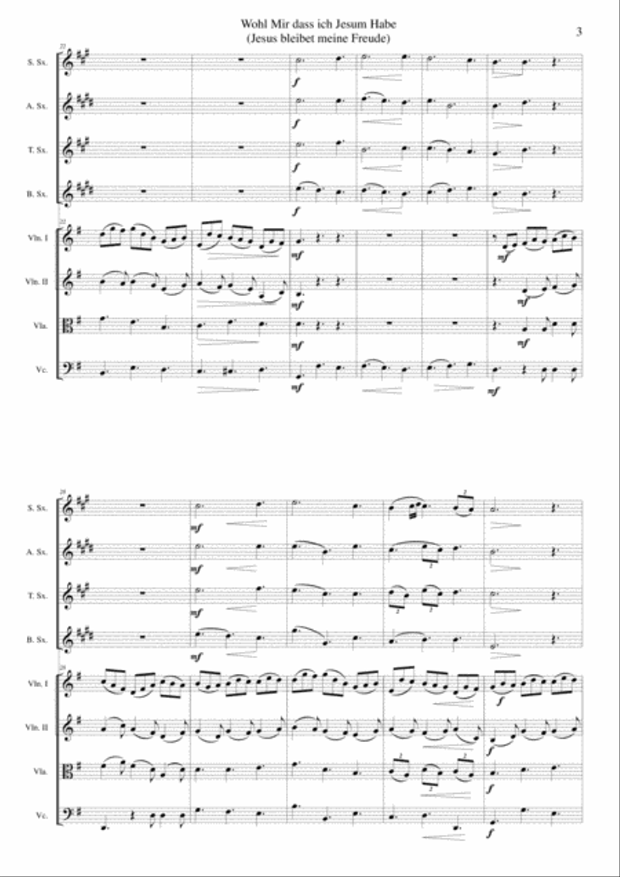 Wohl mir dass ich Jesum habe (Jesu joy of man's desiring) for saxophone quartet and strings Tenor Saxophone scores gallery preview page 3