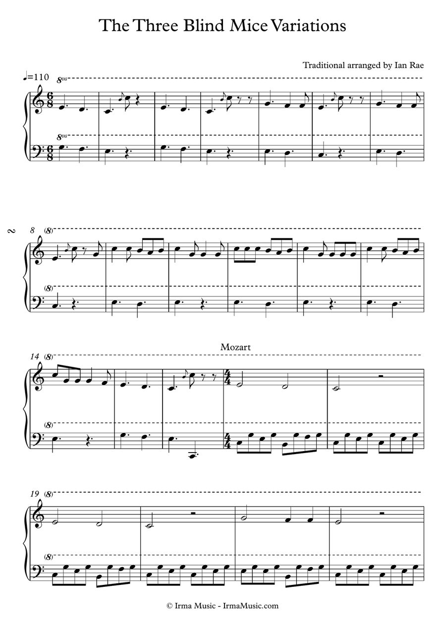 The Three Blind Mice Variations Piano Solo scores gallery preview page 1