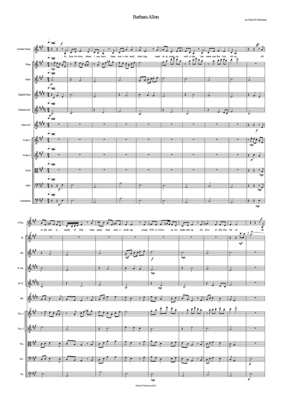 Barbara Allen for alto or baritone voice and orchestra Chamber Orchestra scores gallery preview page 1