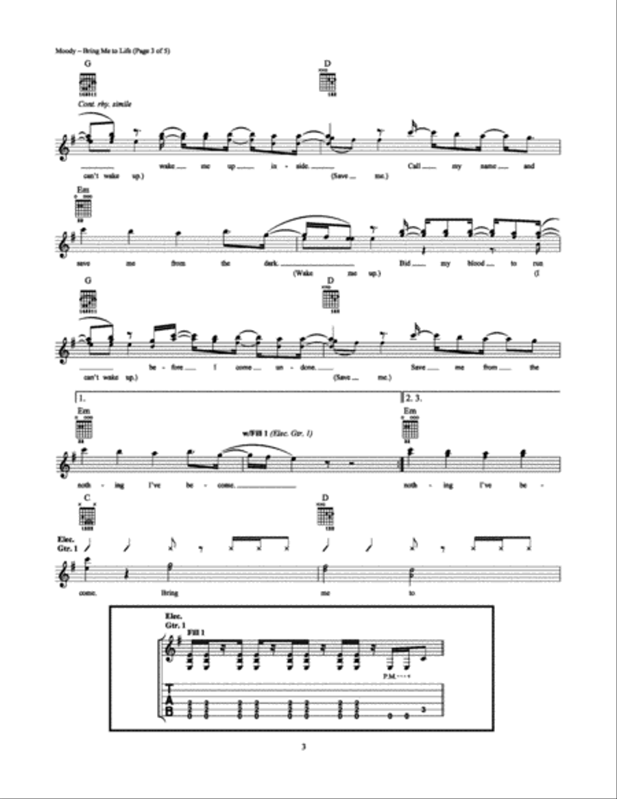 Bring Me to Life Bring Me to Life Electric Guitar scores gallery preview page 3
