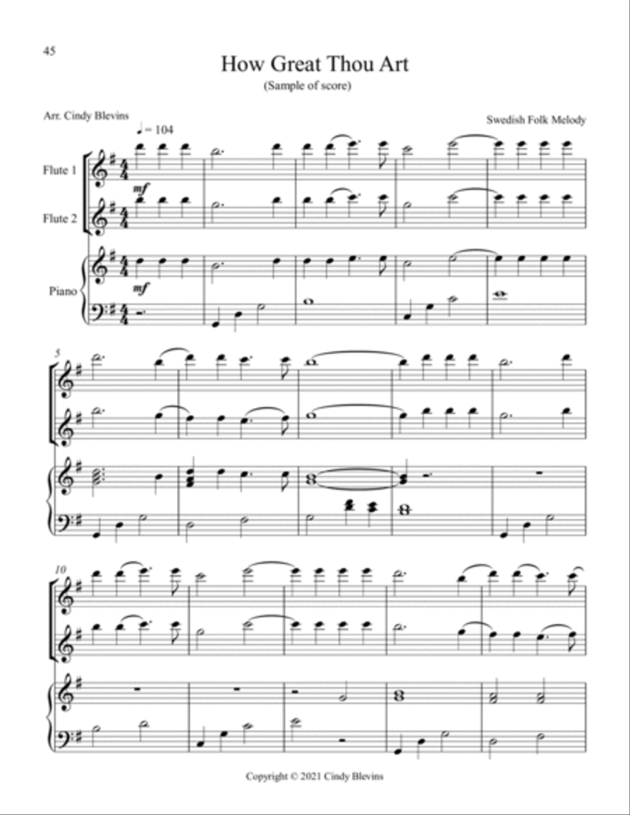 12 Favorite Hymns, Two Flutes and Piano Flute Duet scores gallery preview page 4
