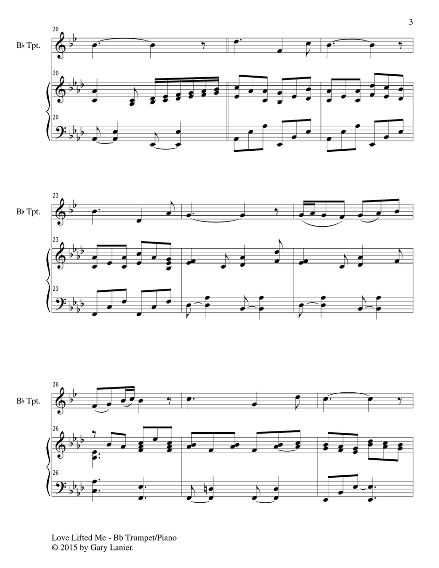 LOVE LIFTED ME (Duet – Bb Trumpet and Piano/Score and Parts) LOVE LIFTED ME (Duet – Bb Trumpet and Piano/Score and Parts) Trumpet Duet scores gallery preview page 4
