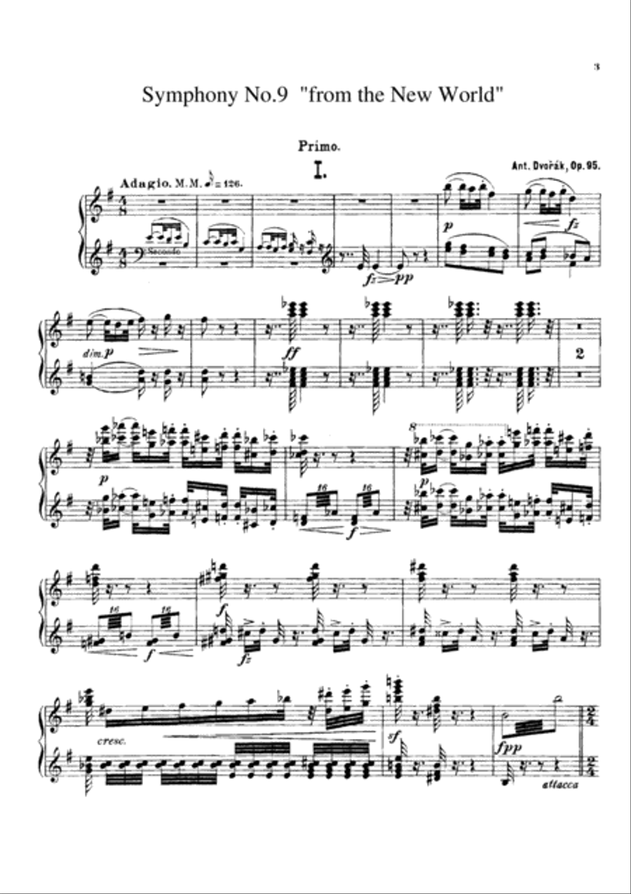 Dvorak Symphony No.9 I, II, for piano duet(1 piano, 4 hands), PD805