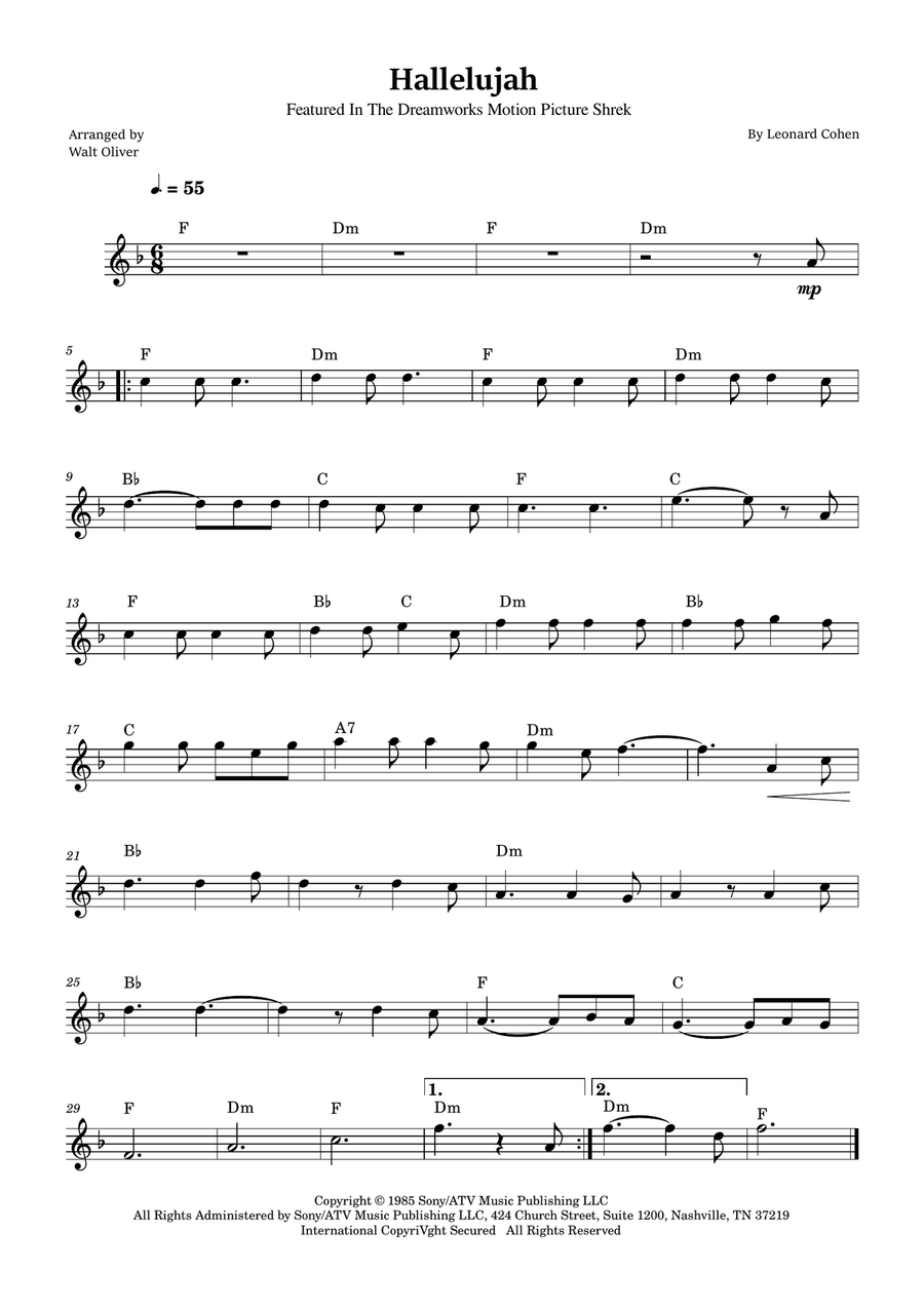 Hallelujah Violin Solo scores gallery preview page 1
