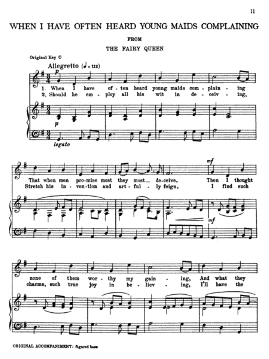Purcell: Fifteen Songs and Airs for Contralto or Baritone from the Operas and Masques Contralto Voice scores gallery preview page 1