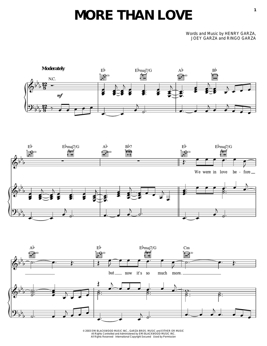More Than Love Piano, Vocal, Guitar scores gallery preview page 1