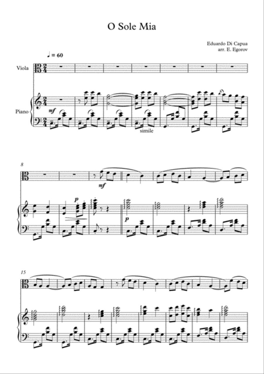 O Sole Mio, Eduardo Di Capua, For Viola & Piano Viola scores gallery preview page 2