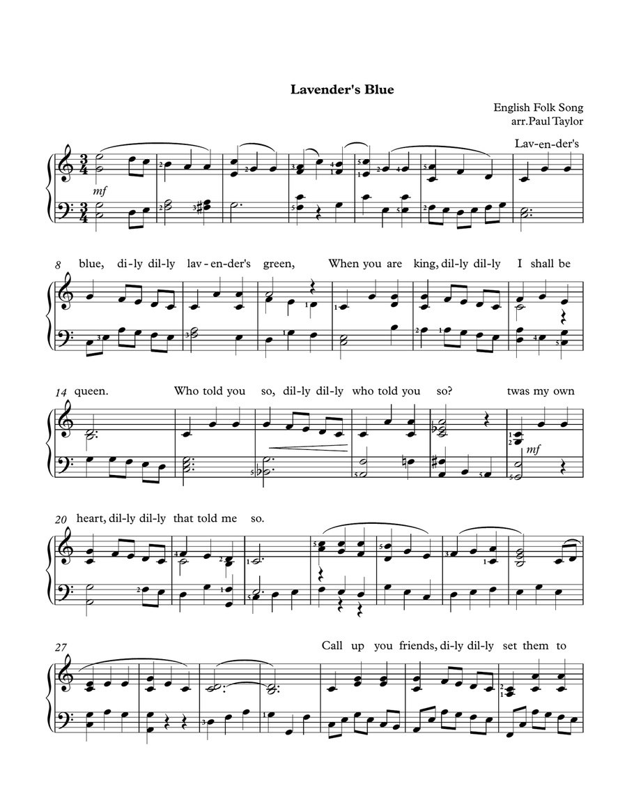 Lavender's Blue Piano Solo scores gallery preview page 1