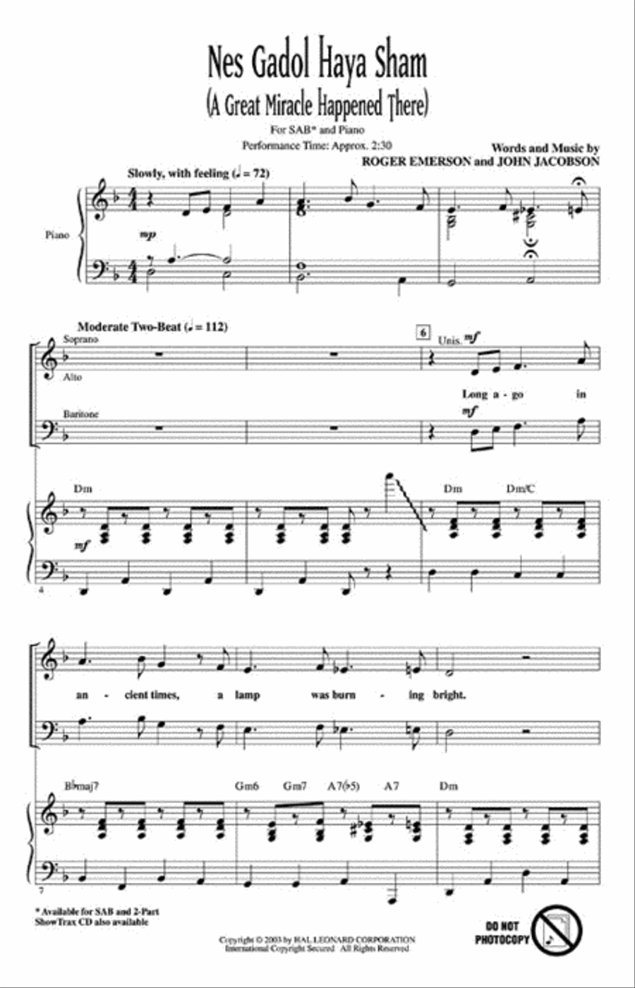 Nes Gadol Haya Sham (A Great Miracle Happened There) 3-Part scores gallery preview page 2