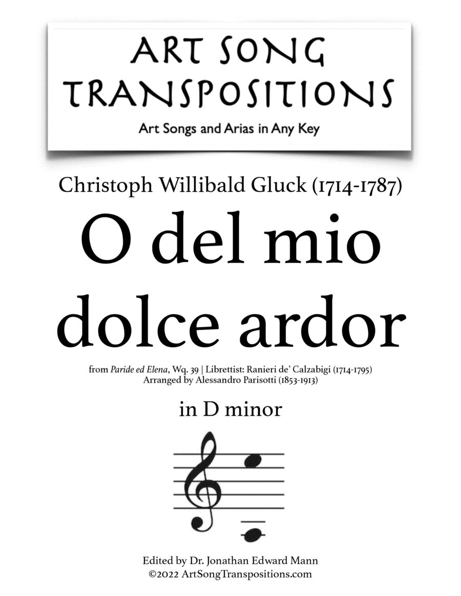 GLUCK: O del mio dolce ardor (transposed to D minor) Voice scores gallery preview page 1
