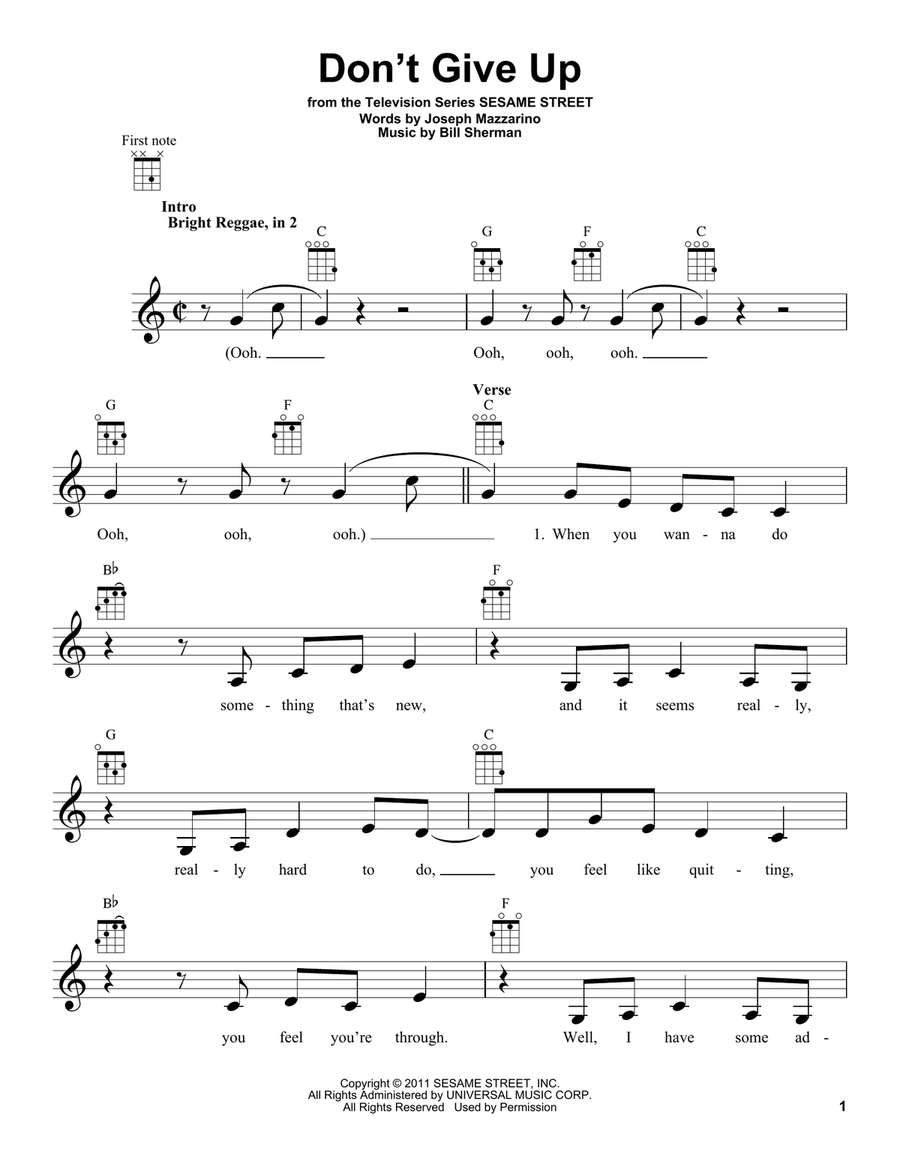 Don't Give Up (from Sesame Street) Ukulele scores gallery preview page 1