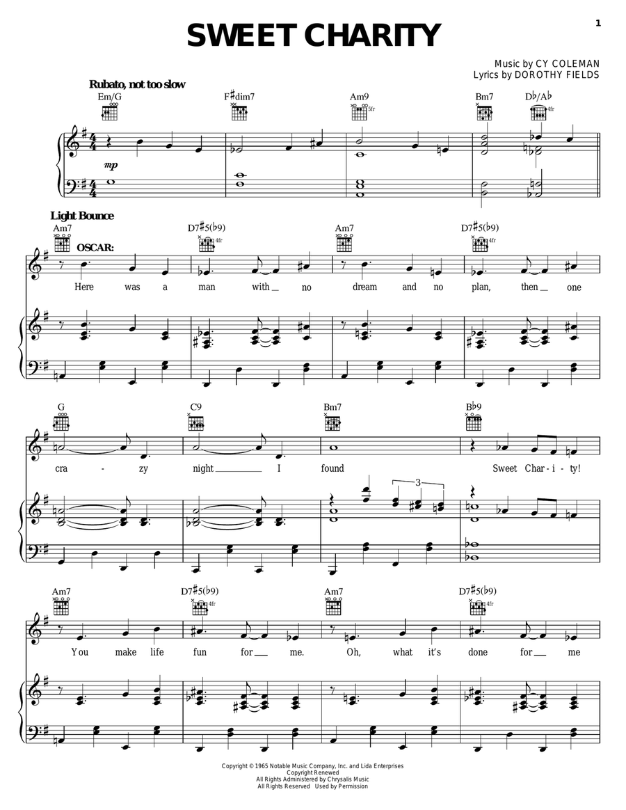 Sweet Charity Piano, Vocal, Guitar scores gallery preview page 1