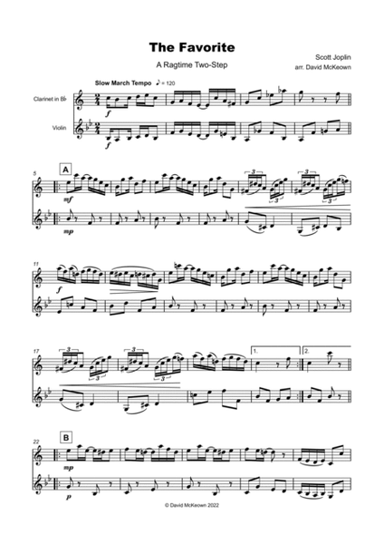 The Favorite, Two-Step Ragtime for Clarinet and Violin Duet