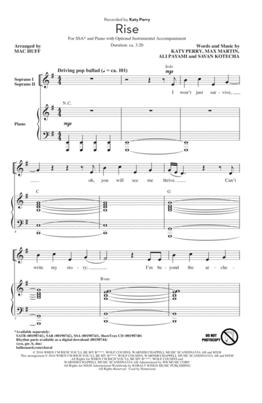 Rise (arr. Mac Huff) SSA scores gallery preview page 1