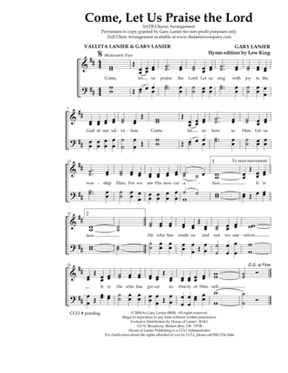 COME, LET US PRAISE THE LORD, Worship Hymn Sheet (Includes Melody, Lyrics, 4 Part Harmony & Chords)