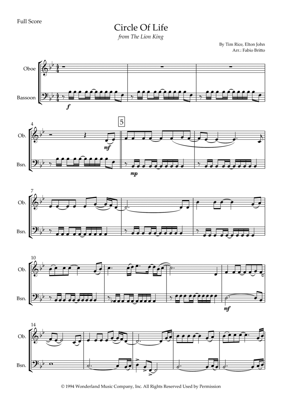 Circle Of Life Circle Of Life Woodwind Duet scores gallery preview page 1