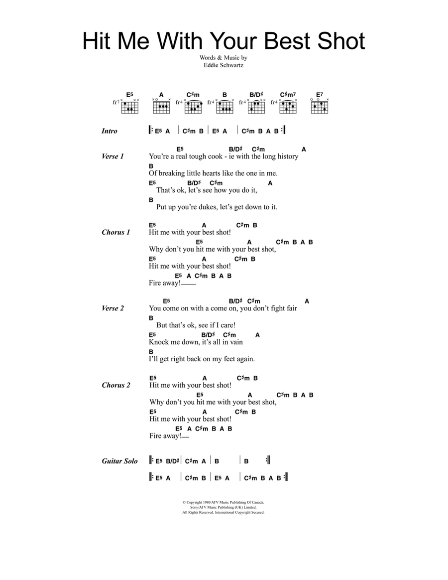Hit Me With Your Best Shot Acoustic Guitar scores gallery preview page 1