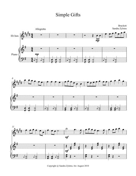 Simple Gifts (treble Eb instrument solo) image number null