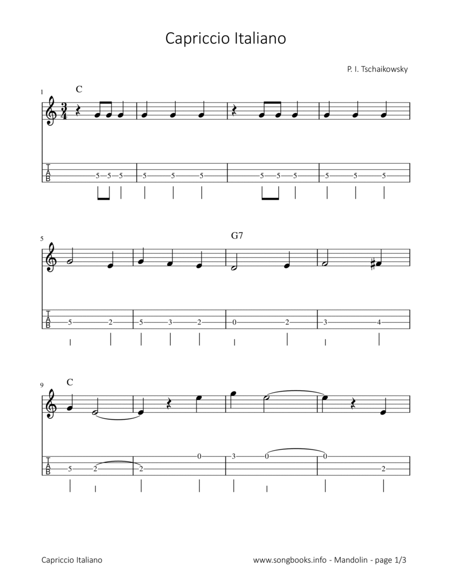 Capriccio Italiano - P. I. Tschaikowsky Mandolin scores gallery preview page 1