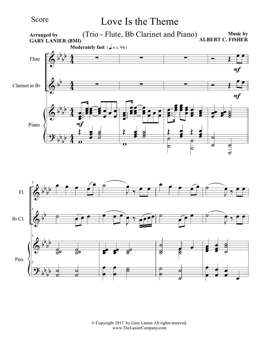LOVE IS THE THEME (Trio – Flute, Bb Clarinet & Piano with Score/Part) Woodwind Duet scores gallery preview page 2
