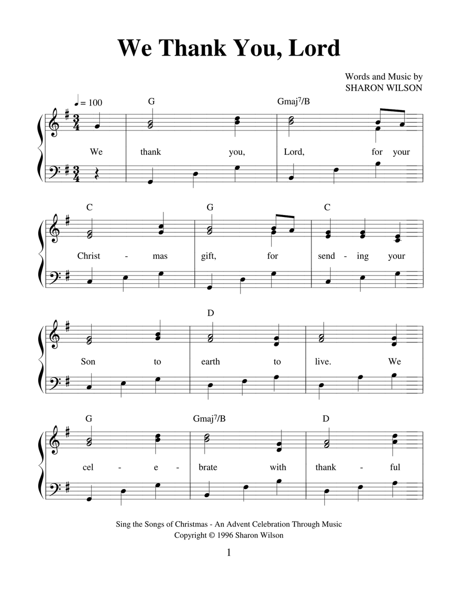 We Thank You, Lord (alternate title: God's Gift) Easy Piano scores gallery preview page 1