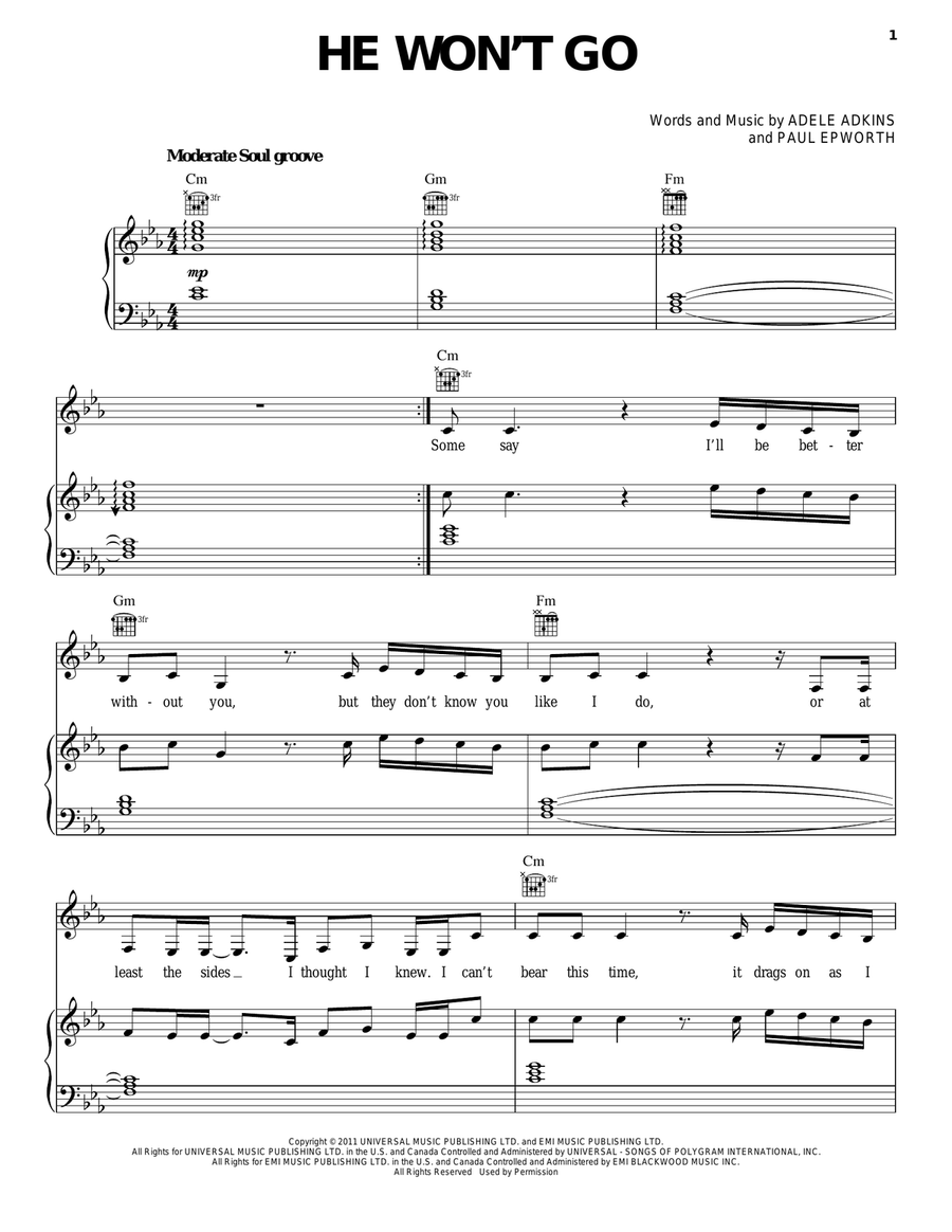 He Won't Go Piano, Vocal, Guitar scores gallery preview page 1