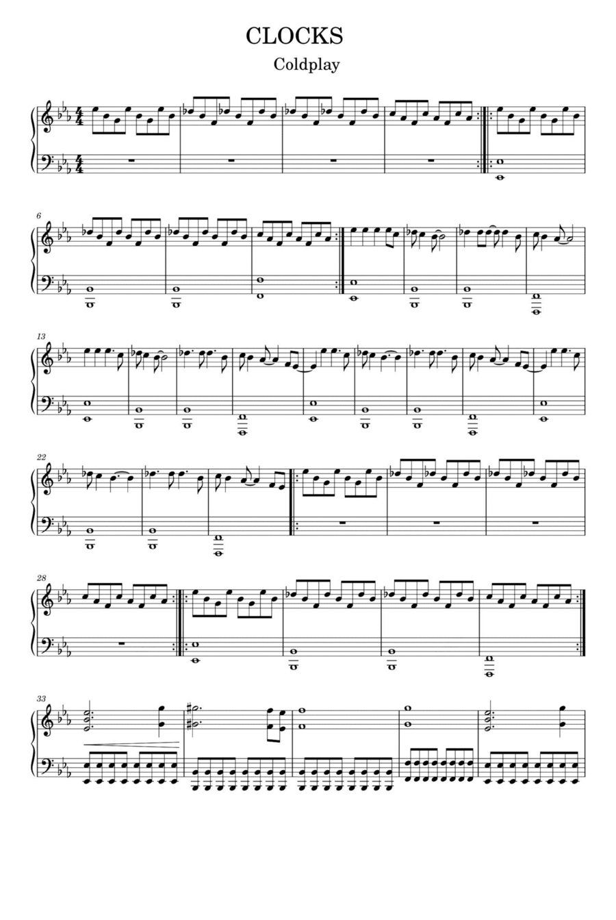 Clocks Piano Solo scores gallery preview page 1