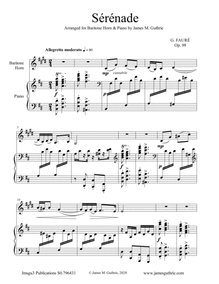 Fauré: Sérénade Op. 98 for Baritone Horn & Piano image number null