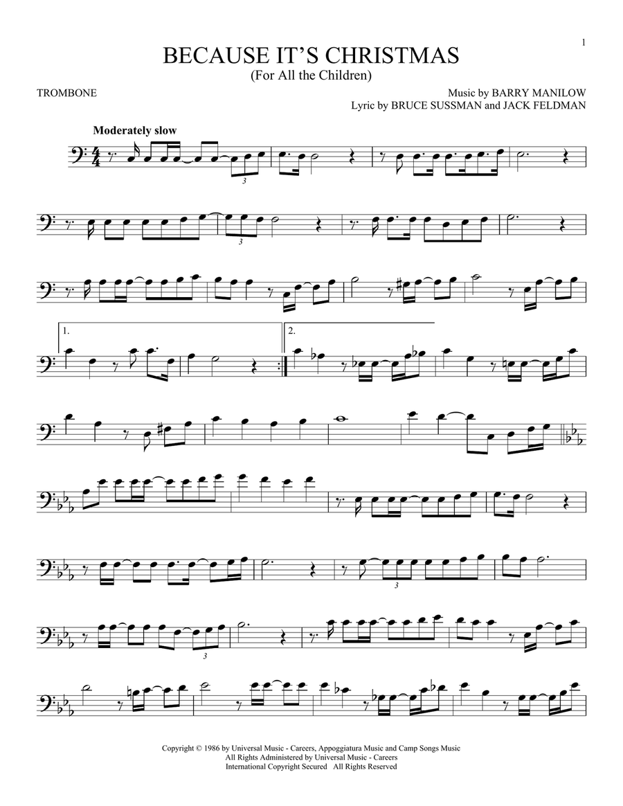 Because It's Christmas (For All The Children) Trombone Solo scores gallery preview page 1