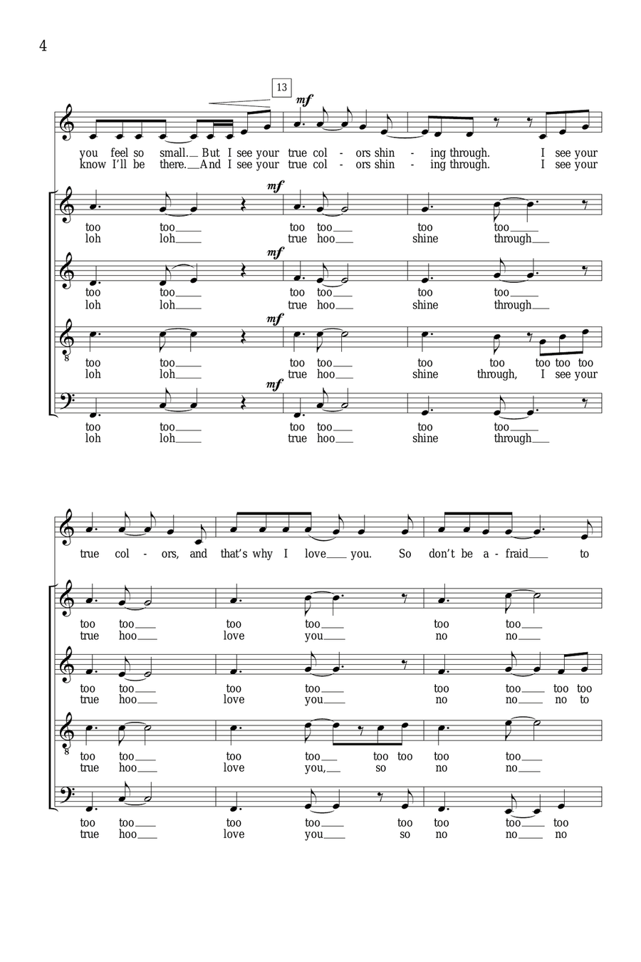True Colors (arr. Deke Sharon) 4-Part scores gallery preview page 3