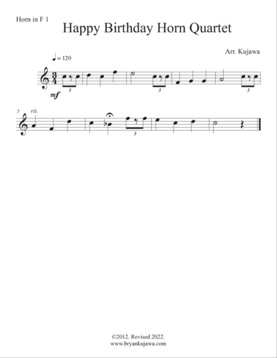 Happy Birthday Horn Quartet French Horn Quartet scores gallery preview page 2