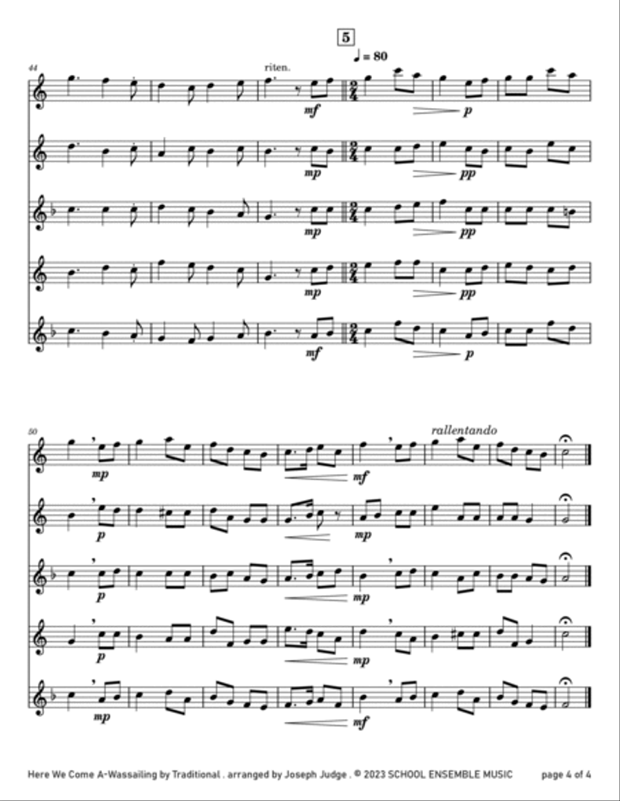 Here We Come A Wassailing for Saxophone Quartet in Schools Saxophone Quartet scores gallery preview page 4