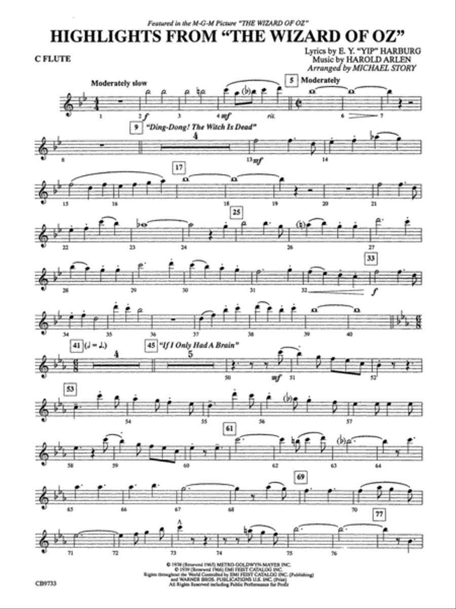 The Wizard of Oz, Highlights from: Flute Concert Band scores gallery preview page 1