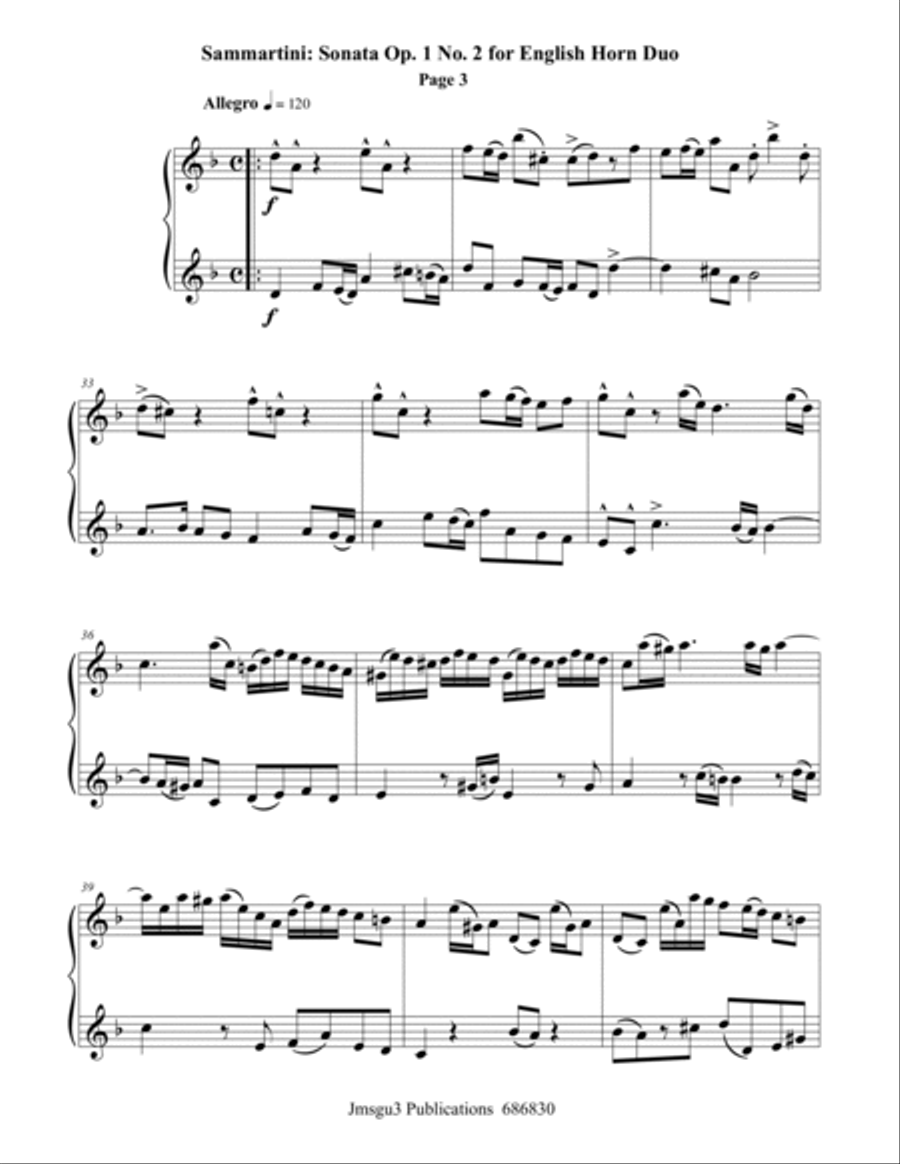 Sammartini: Sonata Op. 1 No. 2 for English Horn Duo English Horn scores gallery preview page 3