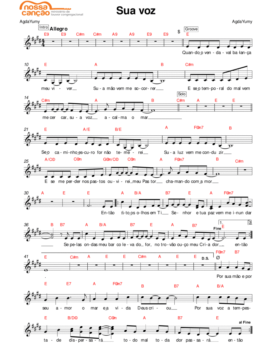 Sua voz Sua voz Piano scores gallery preview page 1