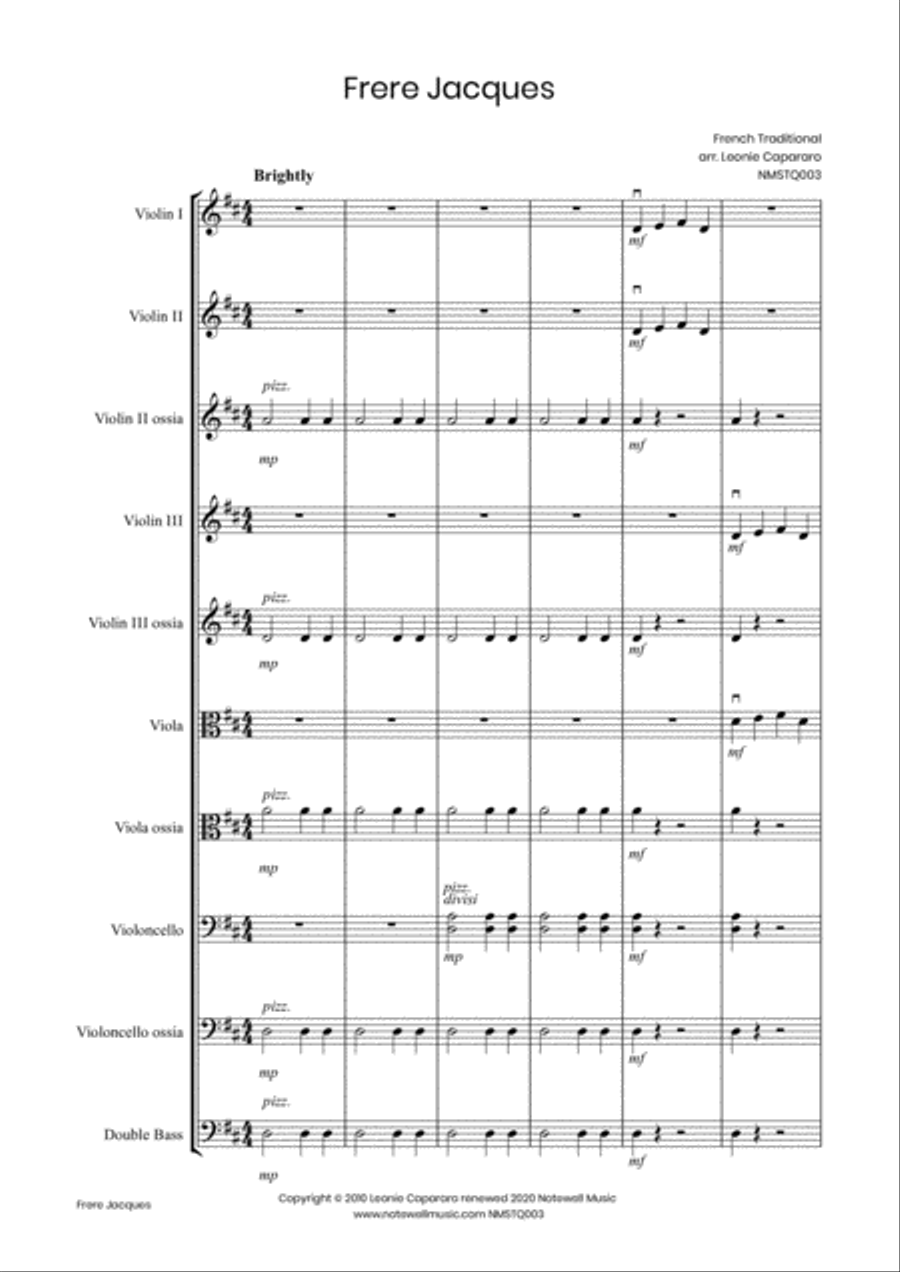 Frere Jacques (Flexible string quartet/ensemble) String Quartet scores gallery preview page 2