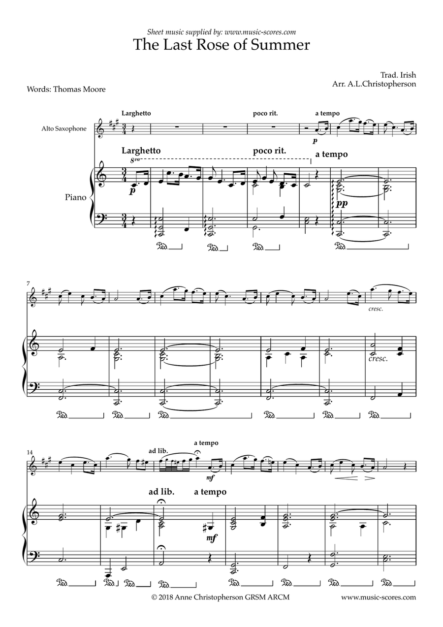 The Last Rose of Summer - Alto Sax and Piano