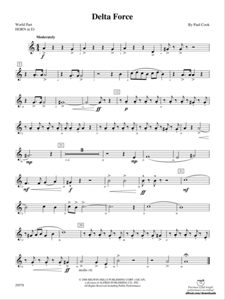 Delta Force: (World Part) 1st Horn in E-flat Concert Band scores gallery preview page 1