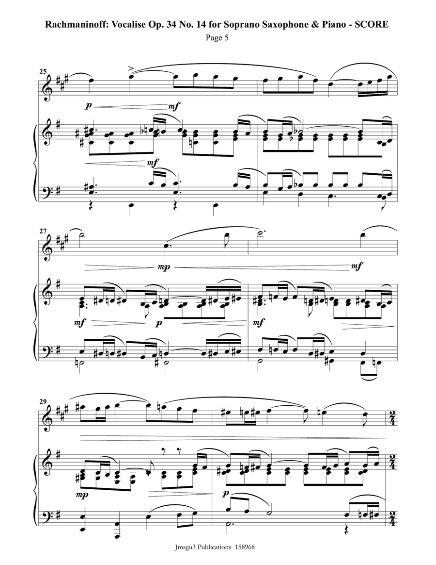 Rachmaninoff: Vocalise for Soprano Sax & Piano Soprano Saxophone scores gallery preview page 5