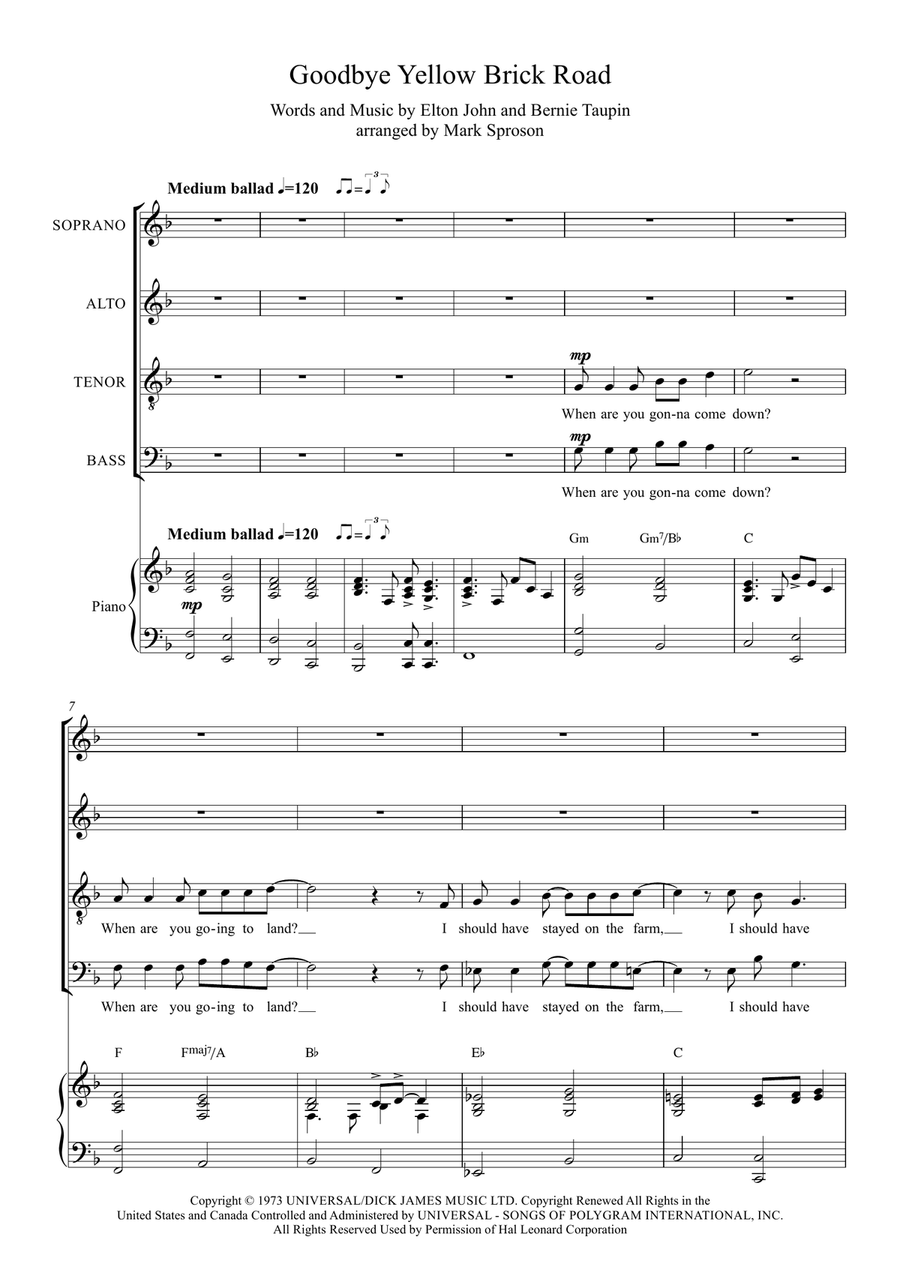 Goodbye Yellow Brick Road 4-Part scores gallery preview page 1