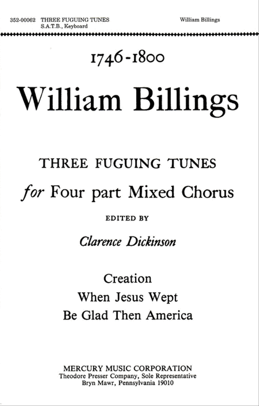 Three Fuguing Tunes 4-Part scores gallery preview page 1