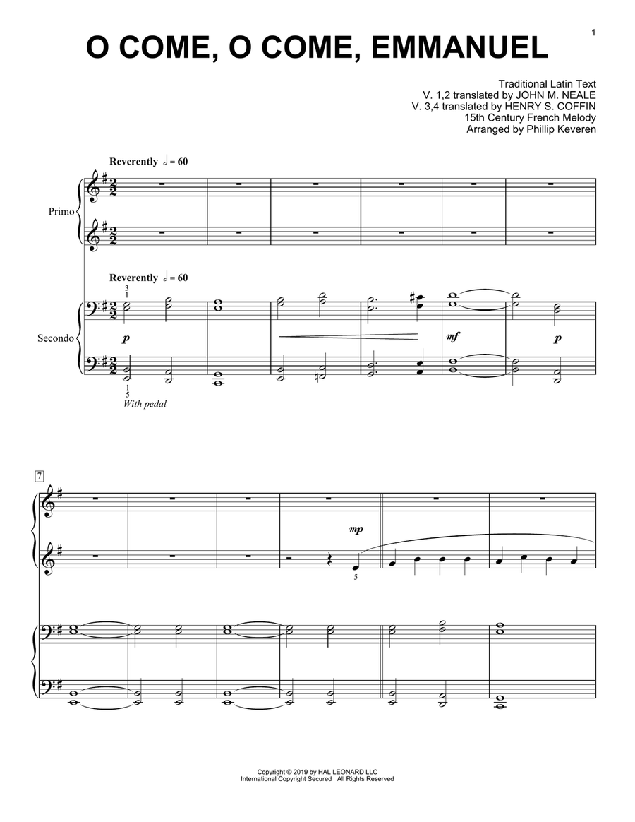 O Come, O Come, Emmanuel (arr. Phillip Keveren) Piano Duet scores gallery preview page 1