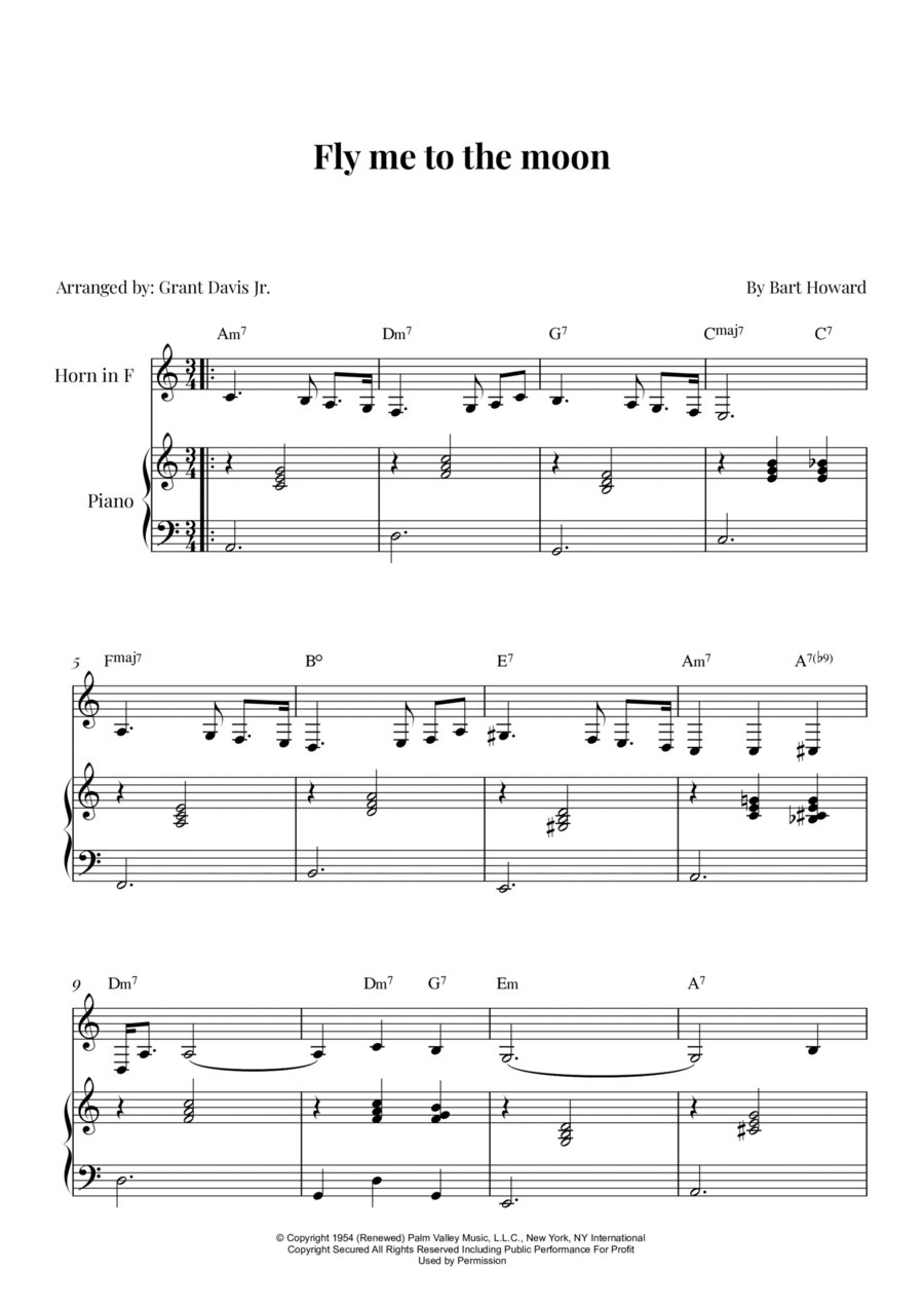 Fly Me To The Moon (In Other Words) Horn scores gallery preview page 1