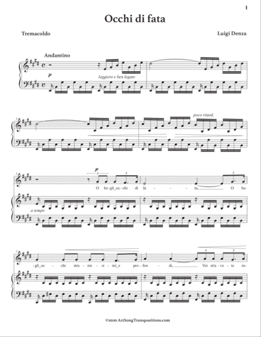 DENZA: Occhi di fata (transposed to E major) Voice scores gallery preview page 2