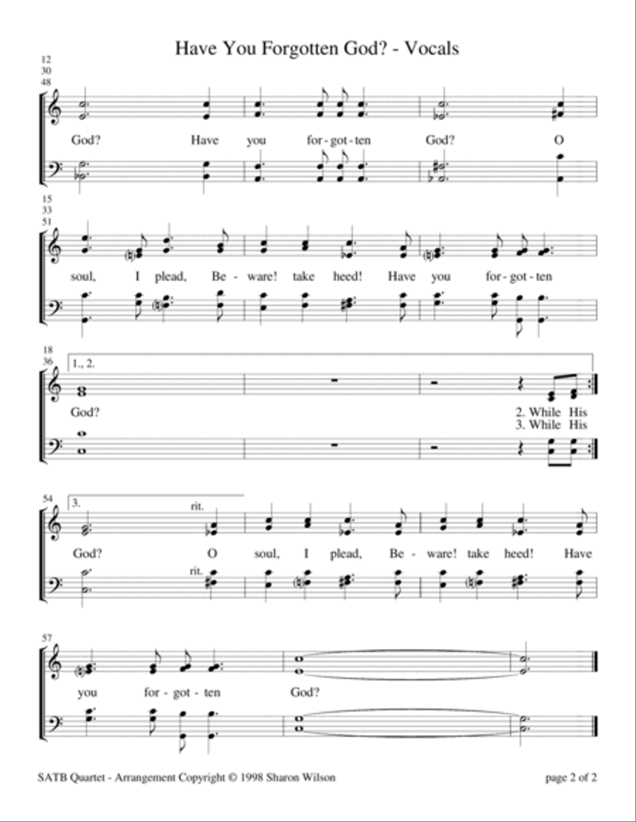Have You Forgotten God? (for SATB Quartet with Piano Accompaniment) 4-Part scores gallery preview page 2